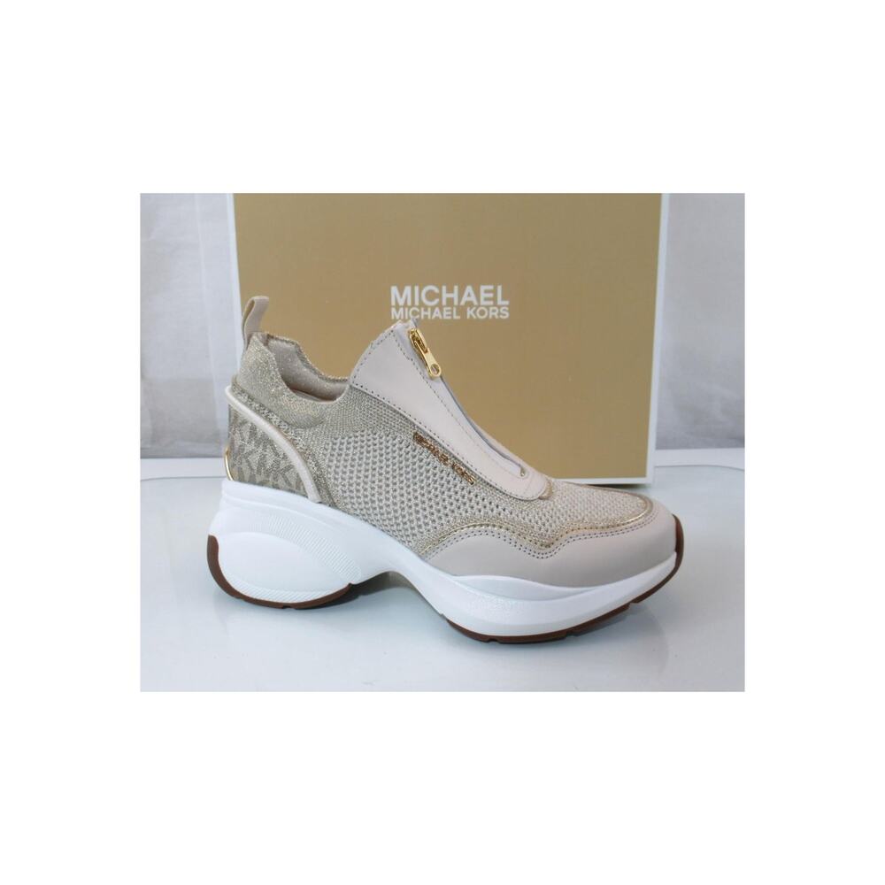 Michael Kors Zuma Slip On Trainer Sporty Wedge Sneakers Leather Pale Gold
